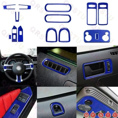14Pcs Blue Carbon Fiber Interior Decorative Trim Cover For Ford Mustang 2009-13 - Изображение 1 из 4