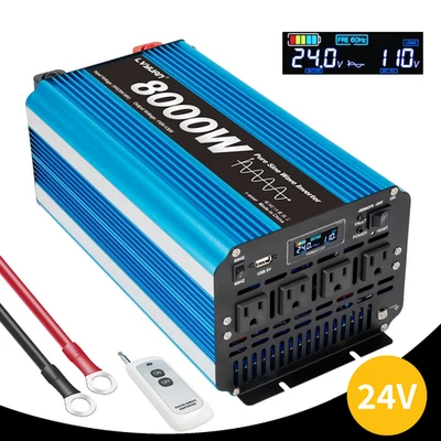 8000W Peak Pure Sine Wave Power Inverter 24V to 110V LED Display Wireless Remote - Image 1 of 4