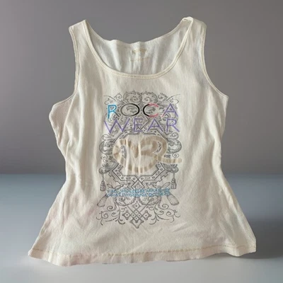 Rocawear VTG Ribbed Graphic Tank White Frt Multicolor Design Logo Womens Size L - Image 1 of 4