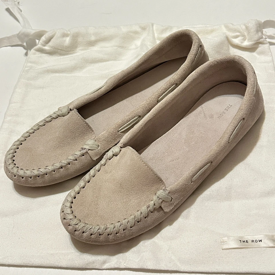 Женские замшевые мокасины The Row размер 39 кремовая кожа без застежек с носком как у мокасин - Изображение 1 из 4