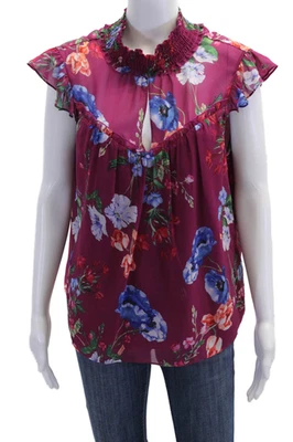 Blusa sin mangas pulóver parker floral acanalada cuello alto púrpura talla M para mujer Foto 1 de 4