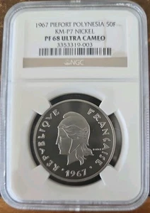 1967 FRENCH POLYNESIA Nickel 50 Francs NGC PF 68 ULTRA CAMEO , PIEFORT - KM-P2 - Picture 1 of 2
