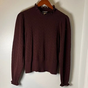 J. Crew 100% Cashmere Pointelle Ruffle Mockneck Purple Sweater Sz M - Picture 1 of 7