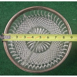 Vintage Crystal Glass Divided Serving Dish with Silver Rim Appetizer Tray Party - Picture 1 of 6