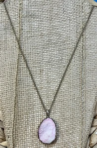 Vintage rosa Druzy Achat Anhänger goldfarbene Borte 31 Zoll ~ 35 Zoll Boho Hippie Zigeuner - Bild 1 von 8