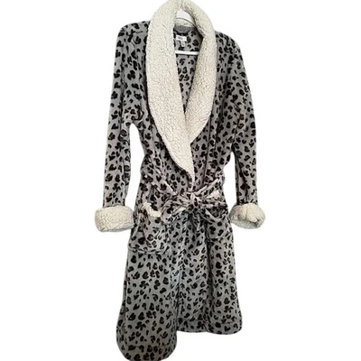 Nordstrom Rack Leopard Print Fleece Robe Sherpa Trim Belted Size M - Image 1 of 4