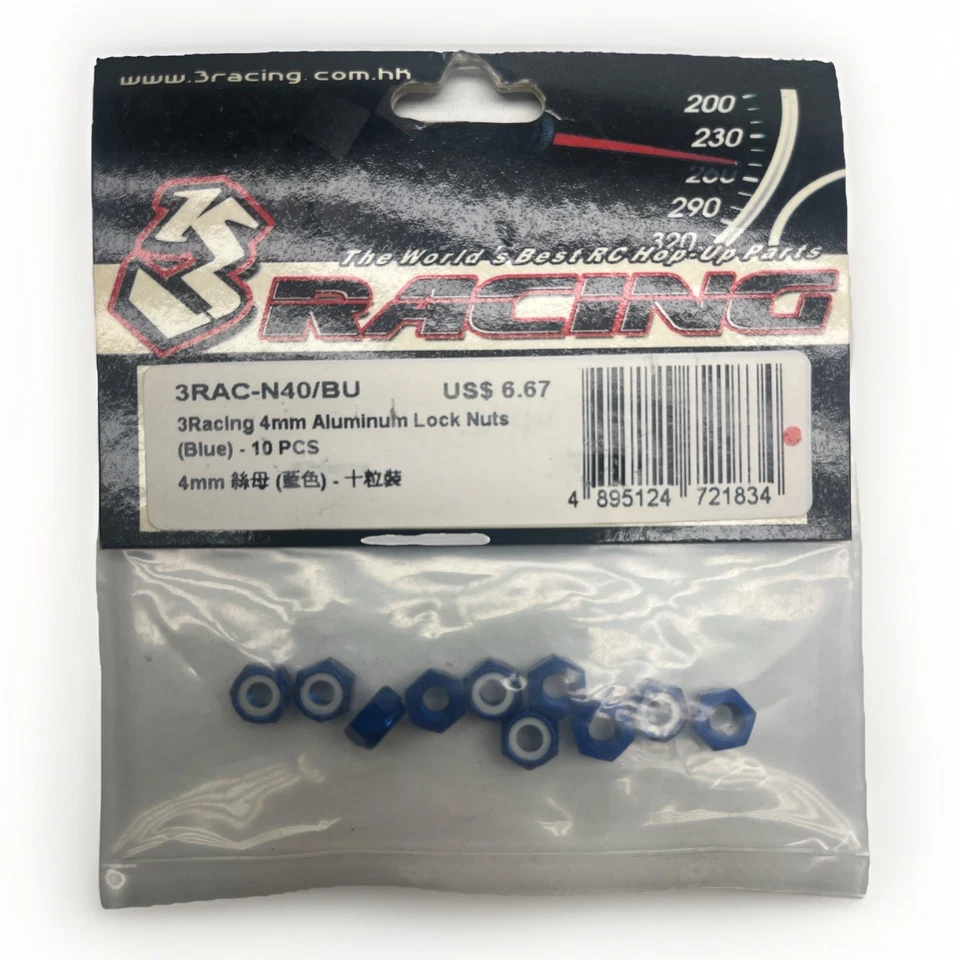 3 tuercas de bloqueo de aluminio Racing 3RAC-N40/BU 4 mm (azul) - 10 piezas Foto 1 de 1