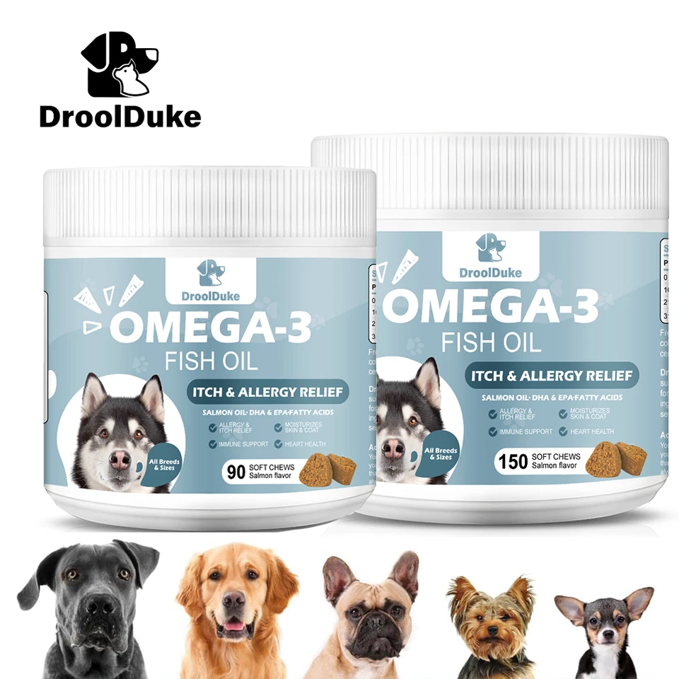 DROOL DUKE Omega 3 for Dogs - Skin & Coat + Hip & Joint Supplement From Alaskan Salmon