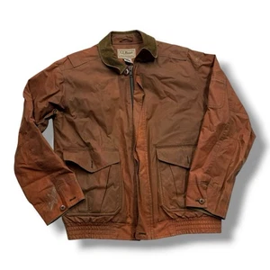Use Ll Bean Thrashed Waxed Cotton Jacket Large Orange Sun Faded Red - Picture 1 of 17