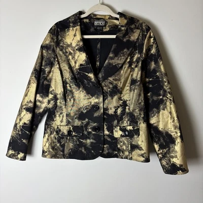 Berek 2 Blazer Jacket Women's Large Black Gold Metallic Abstract Print Artsy - Image 1 of 4