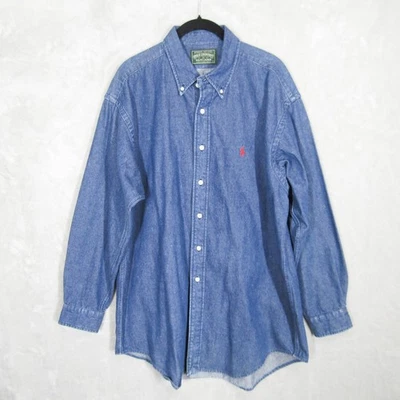 Ralph Lauren Polo Country Denim Jean Camisa Abotonada Para Hombre Grande Rojo Pony Logo Foto 1 de 4