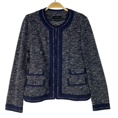 Blazer corto de tweed Talbots chaqueta con cremallera para mujer talla 18W azul marino ribete trenzado Foto 1 de 4