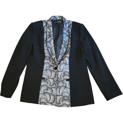 Blazer Nanette Lepore para mujer talla 12 negro con ribete de encaje forrado con un solo botón carrera Foto 1 de 4