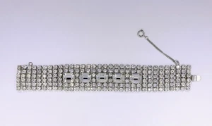 Vintage Weiss Silver Tone Wide Rhinestone Bracelet - Picture 1 of 6