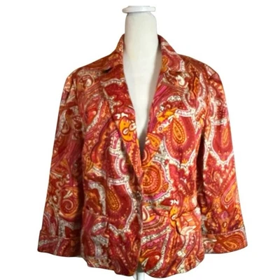 Worthington Paisley Jacket Size 14 3/4 Sleeve Jeweled Button Career Blazer - Image 1 of 4