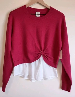 Suéter Pulôver Maeve The Gemini Twofer XXS Rosa Framboesa Novo com etiquetas Anthropologie - Imagem 1 de 4