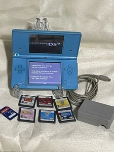 Nintendo DSi Console BUNDLE 6 GAMES Charger SD Card Light Blue Tested Cleaned - Picture 1 of 7