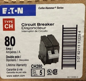 Eaton CH280 (5er Box) Typ CH 80A 2-polig 120/240V Leitungsschutzschalter - Bild 1 von 5