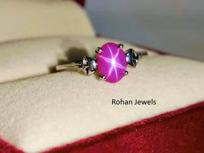 Pink Star Sapphire Ring Pink Lindy Star 925 Silver Lab Created Handmade Ring - Image 1 of 4