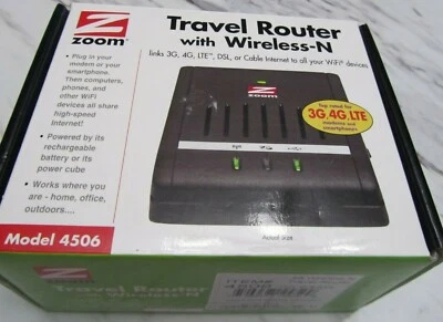 Zoom Travel Router with Wireless N (Model 4506) 150 Mbps 1-Port 10/100 - Image 1 of 3