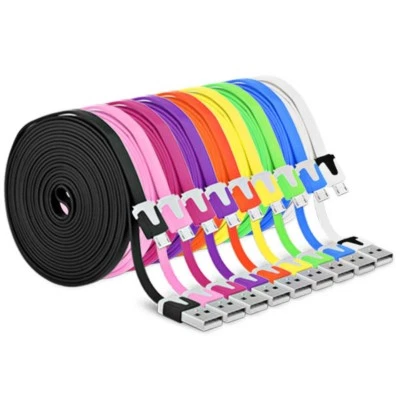 10FT flat noodle MICRO USB Data Sync charger Cable FOR samsung galaxy s6 s7+ HTC - Image 1 of 4
