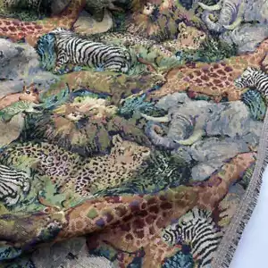 Jungle Animals Jacquard Tapestry Upholstery Decorative Fabric for Sewing Chairs - Picture 1 of 6