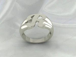 Anello uomo con sigillo R design alfabeto fatto a mano, argento sterling 925 gioielli moderni - Foto 1 di 24