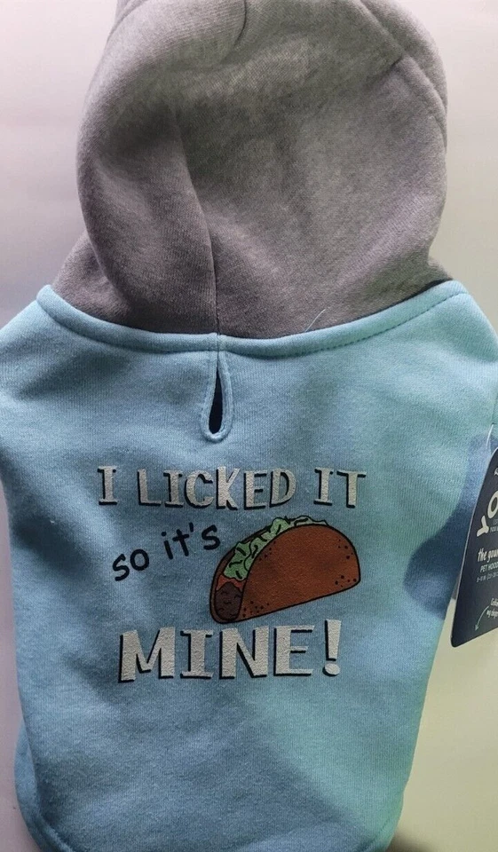 YOULY The Gourmet Blue I Licked It So It's Mine Taco Dog Hoodie, XX-Small - Image 1 of 4