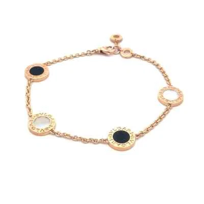 Pulsera Bulgari Oro Rosa 4 Discos Cadena Bisel Grabado 18k Foto 1 de 4