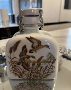 4" W 5 LWest Germany Porcelain Bottle Flask Rare Mallard Duck Design Sportsman - Picture 1 of 5