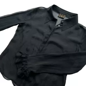 Womens Vintage Fendi Silk Top Blouse Frilly Ruffled Sheer Black Button Up  - Picture 1 of 8