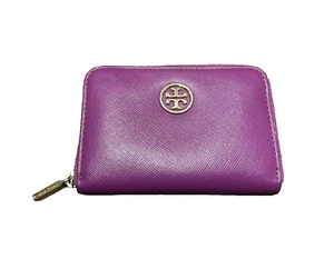 Tory Burch Mini Wallet  Key Ring Card Case Zip Magenta Red 4 .5" - Picture 1 of 7