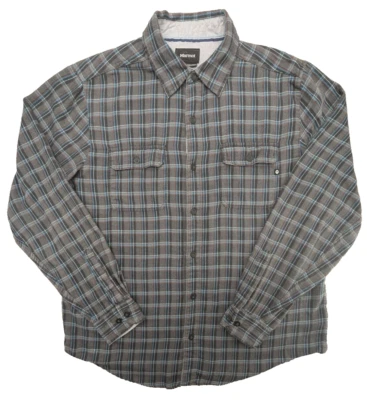 Camisa de franela Marmot para hombre grande gris a cuadros LS clásica bolsillos suaves logotipos Foto 1 de 4