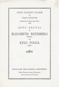 1938 Program JOINT RECITAL by ELIZABETH RETHBERG SOPRANO and EZIO PINZA BASSO - Picture 1 of 1