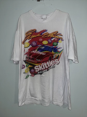 Vintage Ernie Irvan Skittles Racing Team T-Shirt Size XL White  90s NASCAR Cover
