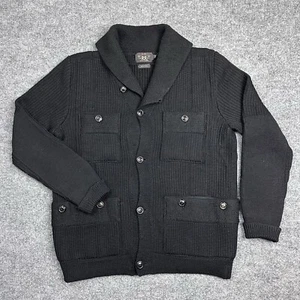 RRL Ralph Lauren Scialle Cardigan Uomo Medium Nero 100% Lana Maglione 4 Tasche - Foto 1 di 13