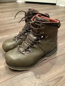 Simms Watstiefel Herren Größe 10 Fliegenfischen Schuhe Knöchel Filzsohle Leder grün - Bild 1 von 6