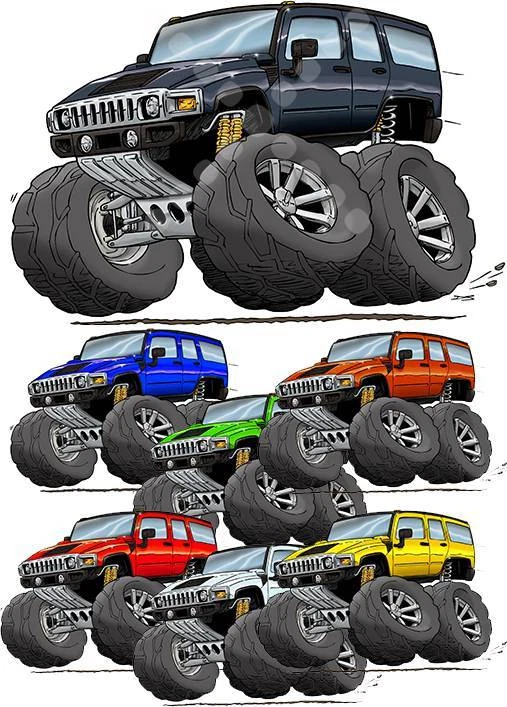 Cartoon Replica H2 Hummer 4x4 Tshirt  #0557 GA muscle car automotive art - Image 1 of 1