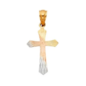 14K Tri Color Gold Religious Cross Stamp Pendant For Necklace or Chain - Picture 1 of 4