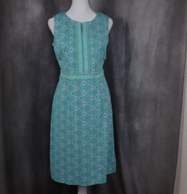 Платье цельнокроеное женское Talbots маленькое зеленое синее с цветочным узором с разделенным вырезом опрятное - Изображение 1 из 4