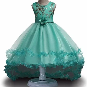 Girls Kids Princess Formal Pageant Wedding Birthday Party Dress with Flower Bow - Picture 1 of 19