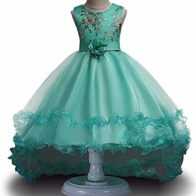 Niñas Niños Princesa Formal Concurso Boda Cumpleaños Fiesta Vestido con Lazo de Flores Foto 1 de 4