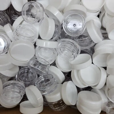 100 Pieces 3 Gram/3ml Plastic Round Clear Sample Jar Containers with White Lids - Image 1 of 3
