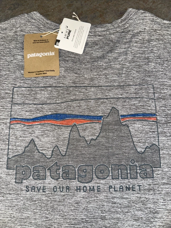Patagonia Capilene Cool Daily Graphic Shirt Womens M Feather Grey/Skyline 45250