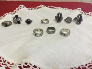 Vintage Mix Lot of 925 Sterling Silver & Marcasite/ Onyx/ Cigar Band Rings - Picture 1 of 12