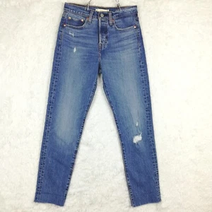Levi's Womens Jeans Premium Wedgie Straight Leg Denim Blue Raw Hem Ripped 25 - Picture 1 of 16