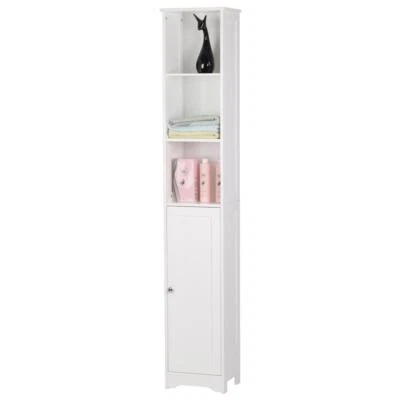 Tall Storage Cabinet Bathroom Floor Linen Tower Cabinet w/ Shelves White - Image 1 of 4
