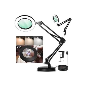 10X Lighted Magnifying Glass Lamp with Stand, 4.3" Optical Glass Lens 3 Color... - Picture 1 of 7