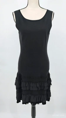 NUEVO Vestido Jersey Karen Millen Negro Sin Mangas Volantes Dobladillo Trasero Cremallera y Lazo Talla 4 Foto 1 de 4
