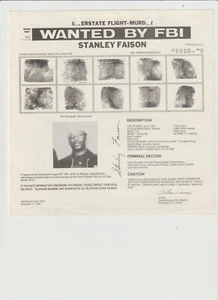 FBI GESUCHT POSTER STANLEY FAISON - INTERSTATE FLIGHT - MORD - Bild 1 von 2